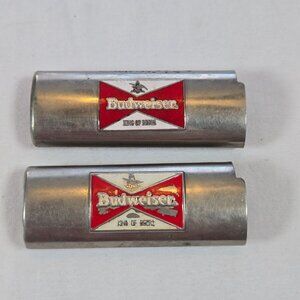 Vintage‎ Budweiser King Of Beers Lot Of 2 Metal Bic Lighter Sleeves Case Holder